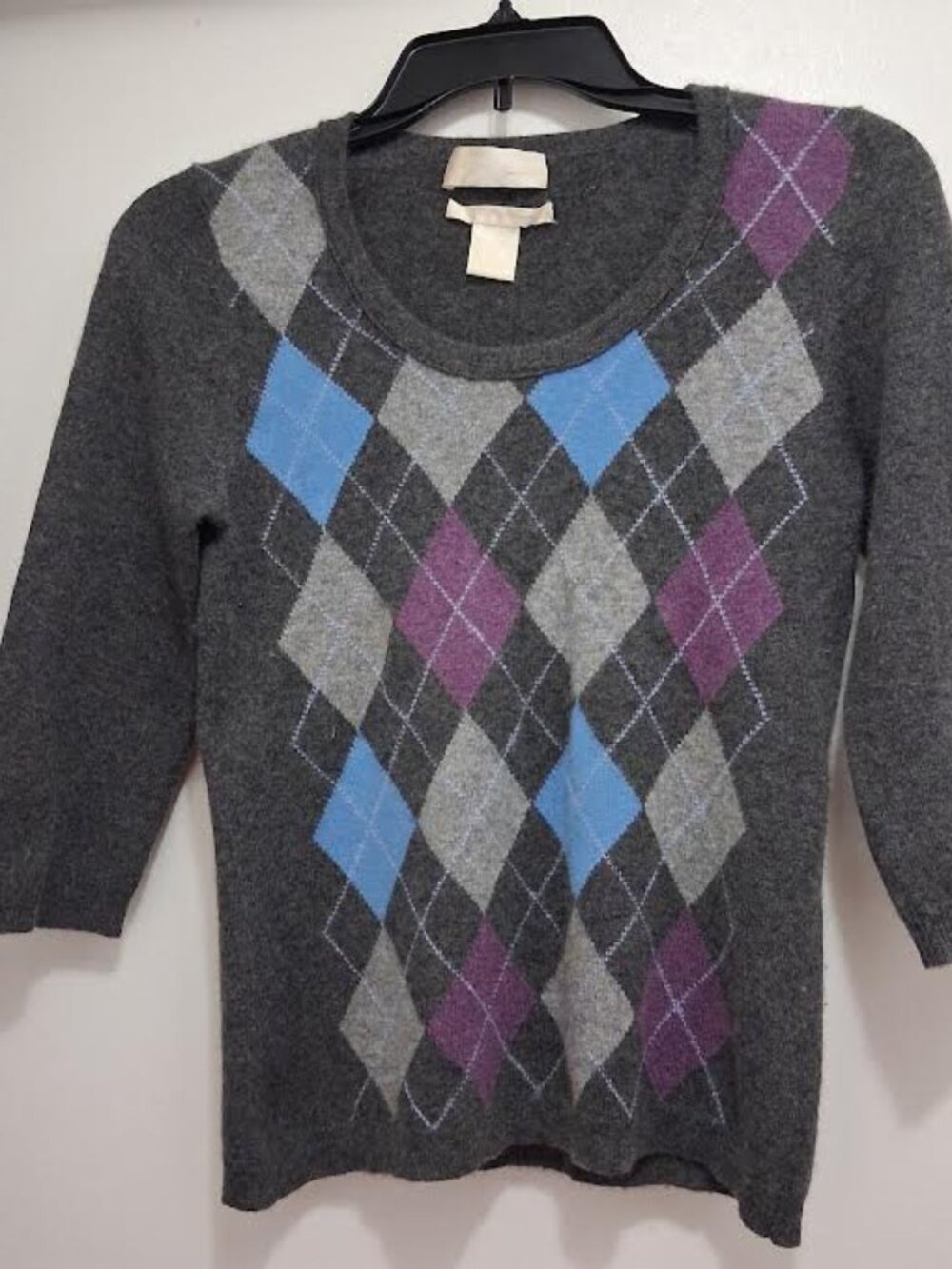 GENEVA 100% Cashmere Argyle Sweater Size M (Fits Small)